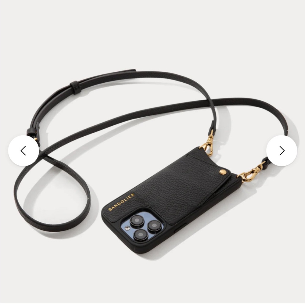 Bandolier Black Crossbody Phone Case with Gold Details
